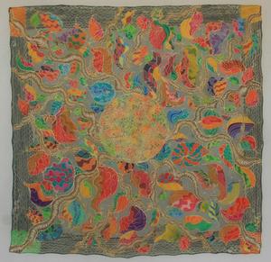 Exposici de mocadors de seda pintats a m, baix el ttol Colors del Mediterrni